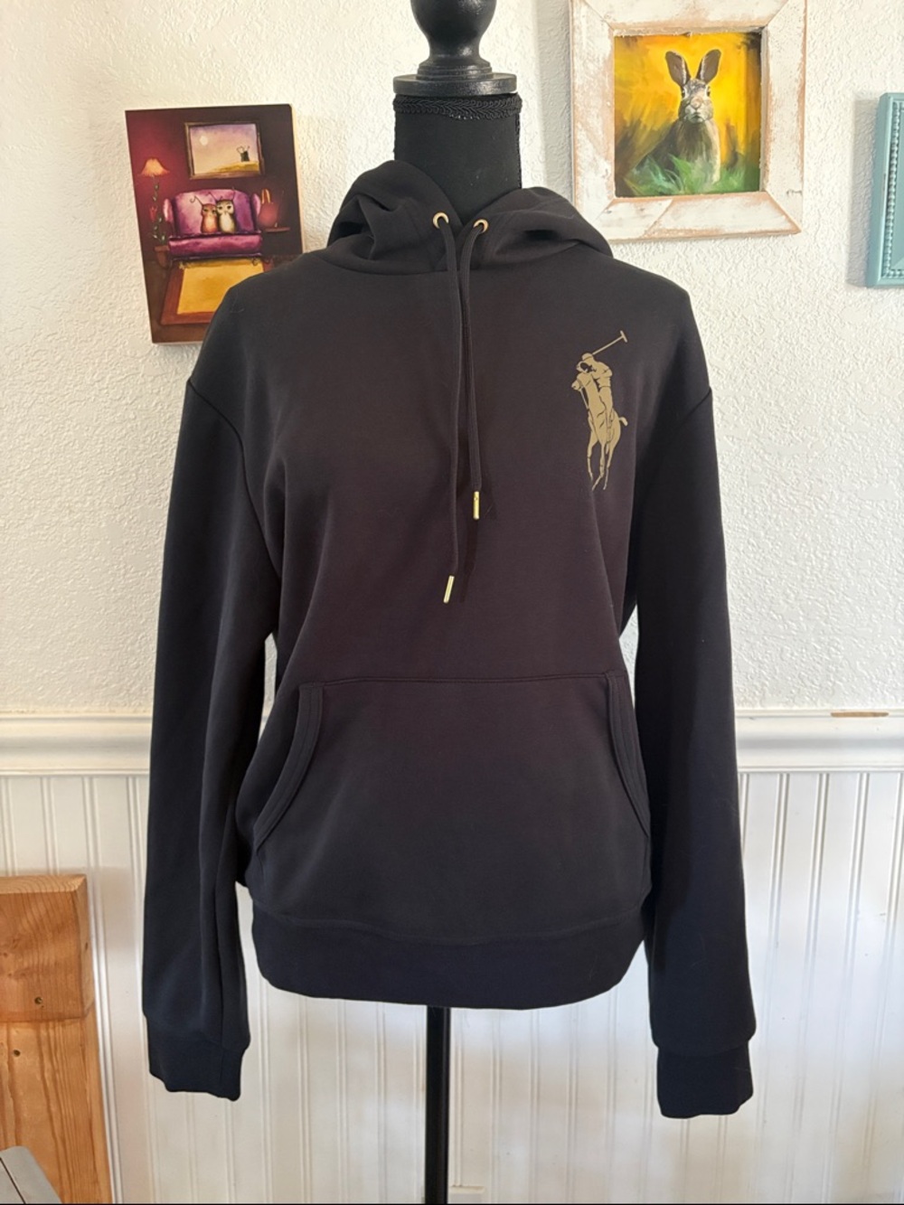 Polo by Ralph Lauren Black Hoodie with Gold Pony Size M NWOT